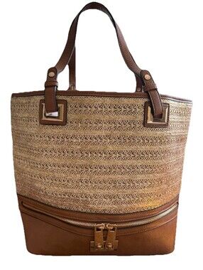 Dune London Large Woven Gold And Vegan Leather Tote Bag